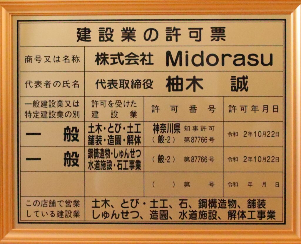 Midorasuの許可証金看板